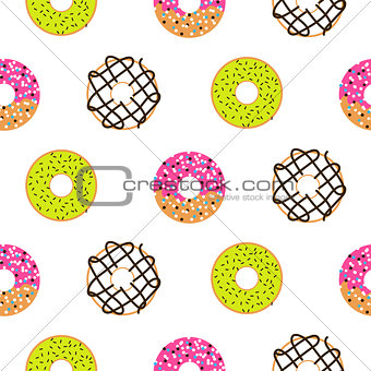 Donuts sugar glazed seamless vector pattern.