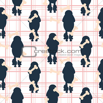 Poodle dog silhouette seamless vector checkered pattern.