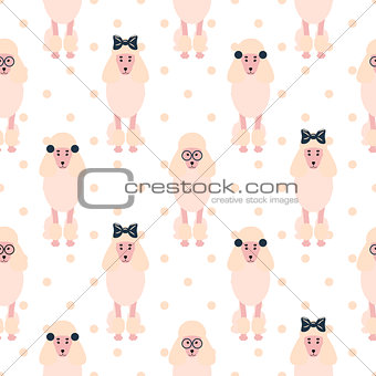Poodle cute pink dog girlish seamless vector polkadot pattern.