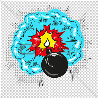 old bomb starting to explode comic book design