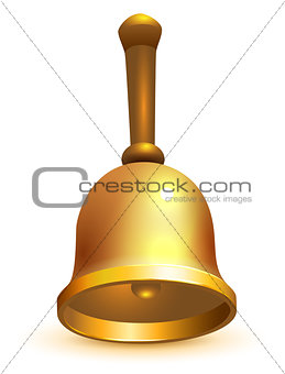 Golden school retro bell isolated on white