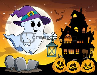 Ghost with hat and lantern theme 4