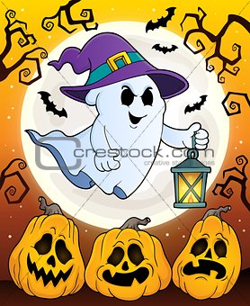 Ghost with hat and lantern theme 5