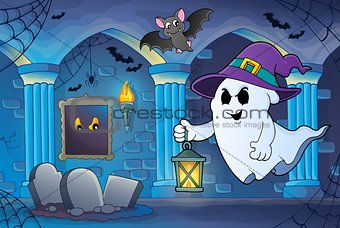 Ghost with hat and lantern theme 6