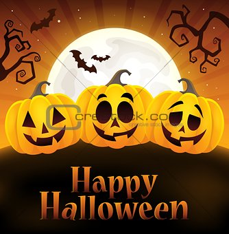 Happy Halloween sign with pumpkins 4