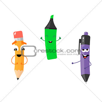 Set of funny characters from pencil, marker, pen.