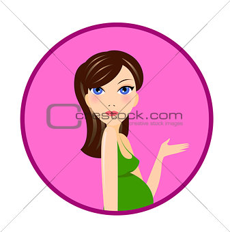 Pregnant woman in green dress vector portrait