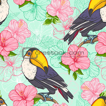 Seamless pattern with toucan