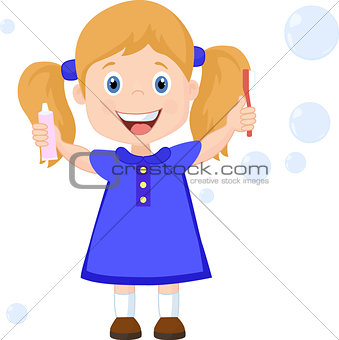 Girl with Toothbrush Cartoon Vector Illustration