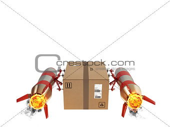 Fast delivery of package by turbo rocket. 3D Rendering