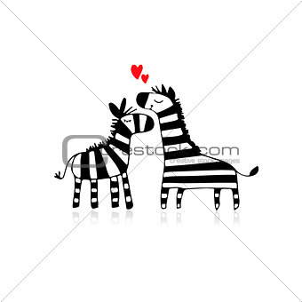 Zebra couple in love, sketch for your design