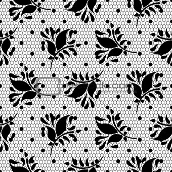Lace floral vector black seamless pattern.