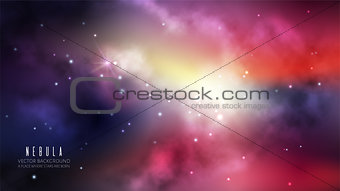 Vector multicolor space background with nebula and bright stars.