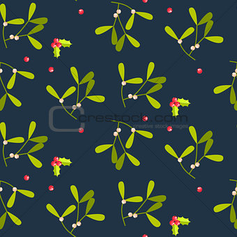 Mistletoe leaves seamless vector pattern.