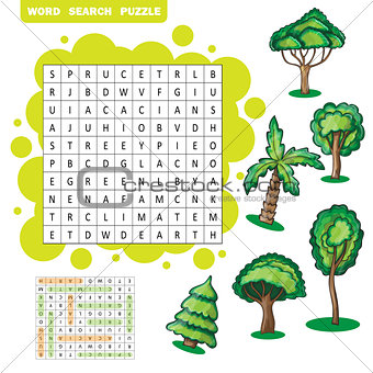 Trees themed word search puzzle