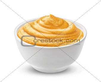 Mustard sauce isolated on white background.