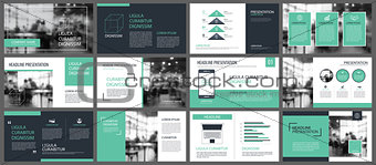 Green presentation templates and infographics elements backgroun