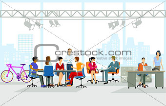Group of people at office workplace, illustration