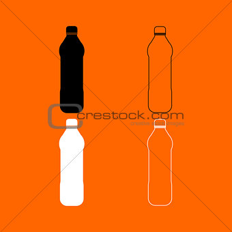 Water plastic bottle  black and white set icon .