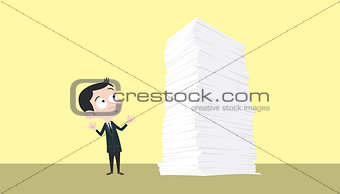 business man with a lot of paper work stack