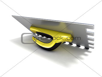 Finishing trowel with yellow black rubber handle. 3D