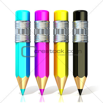 CMYK color pencils (cyan, magenta, yellow and black)