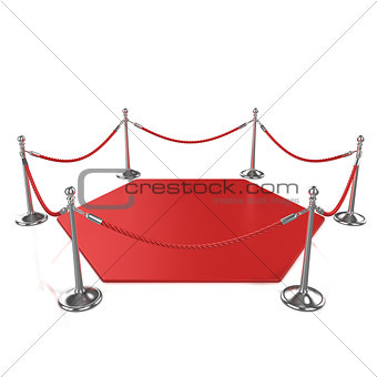 Red hexagon carpet surrounded with red rope and silver column