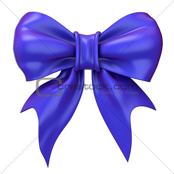 Blue, violet glossy ribbon bow. 3D