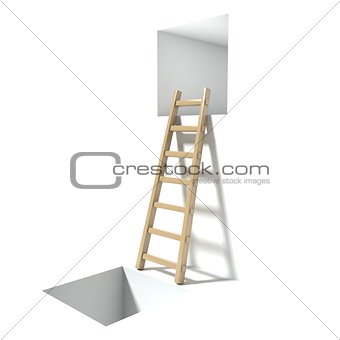 Wooden ladder, window and hole. Abstract hopelessness concept. 3