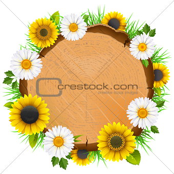 Vector Wooden Board with Flowers
