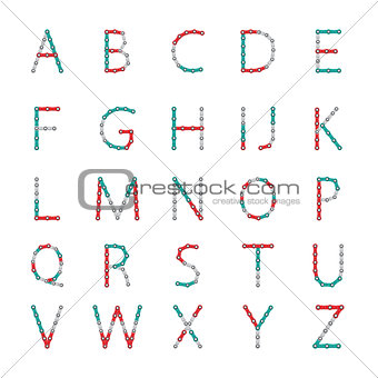 Alphabet from the New popular anti-stress toy Spinner. All letters from A to Z. Vector Illustration.