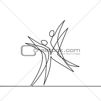 Continuous line drawing of abstract dancers