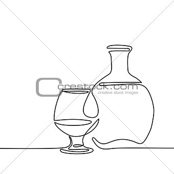 Cognac bottle and glass isolated