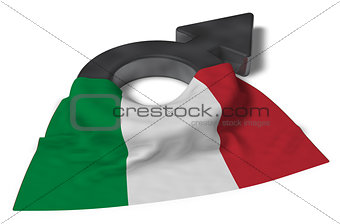 mars symbol and flag of italy - 3d rendering