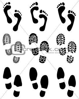 prints of human feet and shoes