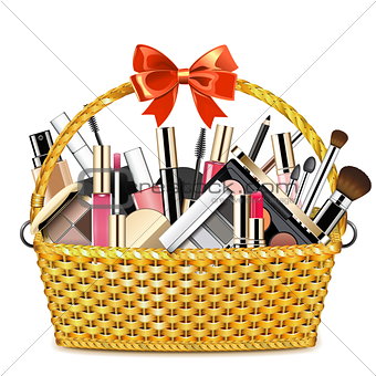 Vector Basket with Makeup Cosmetics