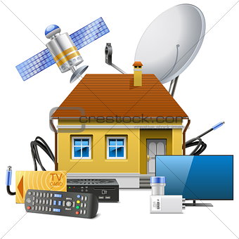 Vector House with Satellite Equipment