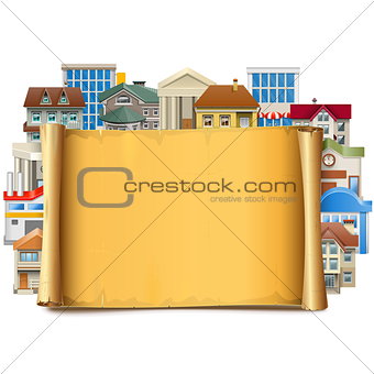Vector Old Scroll with Buildings