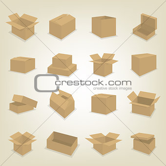 Flat icons of cardboard boxes, vector illustration.