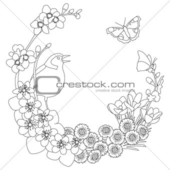 Spring floral elegant wreath coloring page