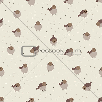 Cute cartoon birds sparrow seamless pattern