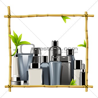 Vector Bamboo Frame with Male Cosmetics