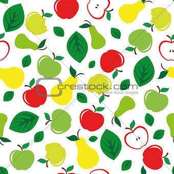Apple and pear seamless pattern white background