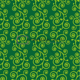 Abstract green doodle curve seamless pattern