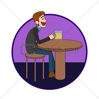 Man sitting in the bar and drinking a beer