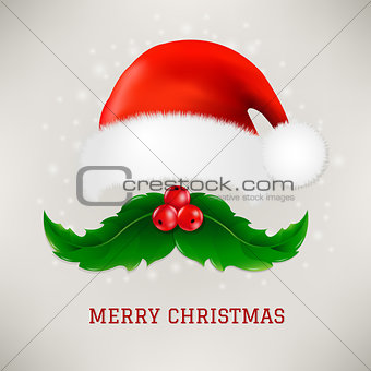 Christmas Card With Moustaches And Santa Claus Cap