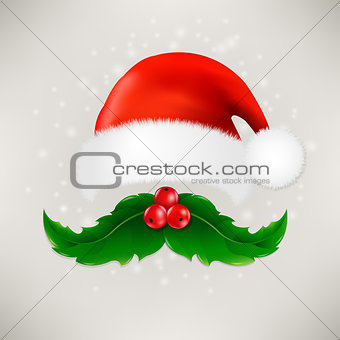 Christmas Card With Moustaches And Santa Claus Cap