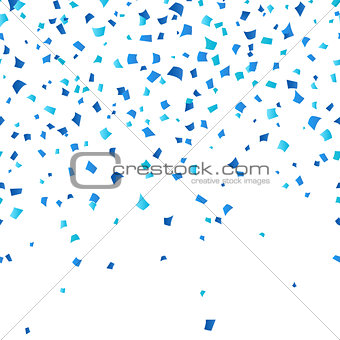 Blue Oktoberfest confetti on white background. Festive decoration in traditional colors of German national beer festival. Falling blue paper symbol of fall holiday in Germany.