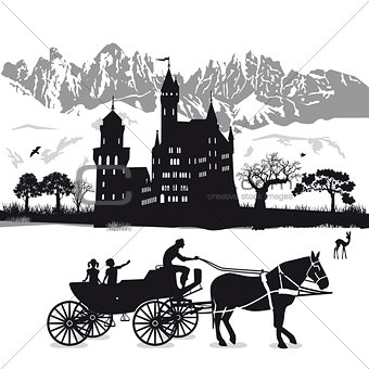 Castle with children and carriage
