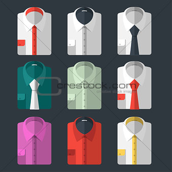 Set of different flat-style shirts. Casual and business-style